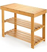 Bamboo Shoe Rack Bench, 3-Tier Shoe Shelf Organizer Holds up to 220 lbs, Entryway Storage Bench I...
