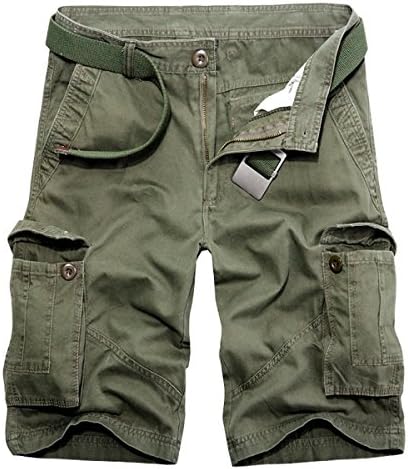 Stuffwholesale Summer Men's Baggy Multi Pocket Military Zipper Cargo Shorts breeches Male Long Army Green Khaki Mens Tactical Short (34, Army Green)