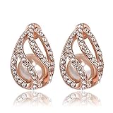 Duo La Elegant Hollow Teardrop Pearl Cubic Zirconia 18K Rose Gold Plated Charm Lady Stud Earrings
