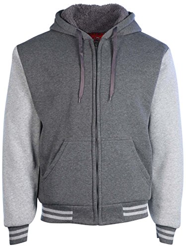 Maximos Men's Sherpa Lined Varsity Full Zip Hooded Jacket-Charcoal/Heather Gray-3XL