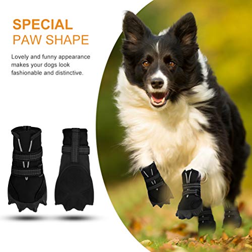 petacc Dog Boots Waterproof Dog Shoes for Large Dogs Pet Boots Lovely Paw Shape Outdoor Shoes with Adjustable Reflective Velcro and Rugged Anti-Slip Sole, 4Pcs (6, Black)