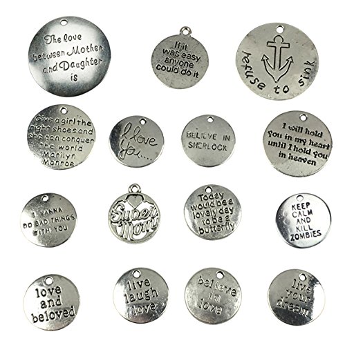 30PCS Message Round Charms Pendant Words Antique Alloy Silver for DIY Jewelry or Crafts by ZXSWEET