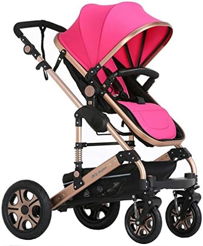 Children Adjustable Sun Protection Cart Folding Soft Lying Bed Baby Carriage 071102 High Landscape Golden Strollers (Pink)
