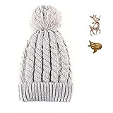 Super Warm Winter Thick Slouchy Snappy Knit Beanie Cap Hat (Grey)