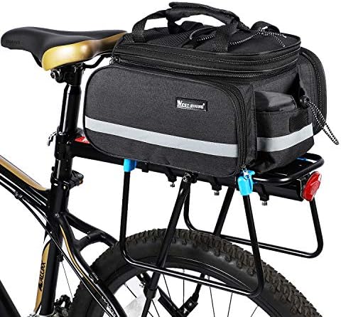 ICOCOPRO Bike Rear Seat Trunk Bag,Multi Function Quick Release Design with Expandable Panniers Bicycle Carrier Rack Bag with Rainproof Cover(3 Color)