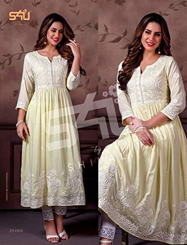 C'FASHION Lemon Anarkali Kurti with Pants for Women