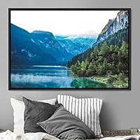 Framed Canvas Wall Art Calming Waters Aerial Cool Lake Landscape Multicolor Photography Realism Relax/Calm - 16x24 inches