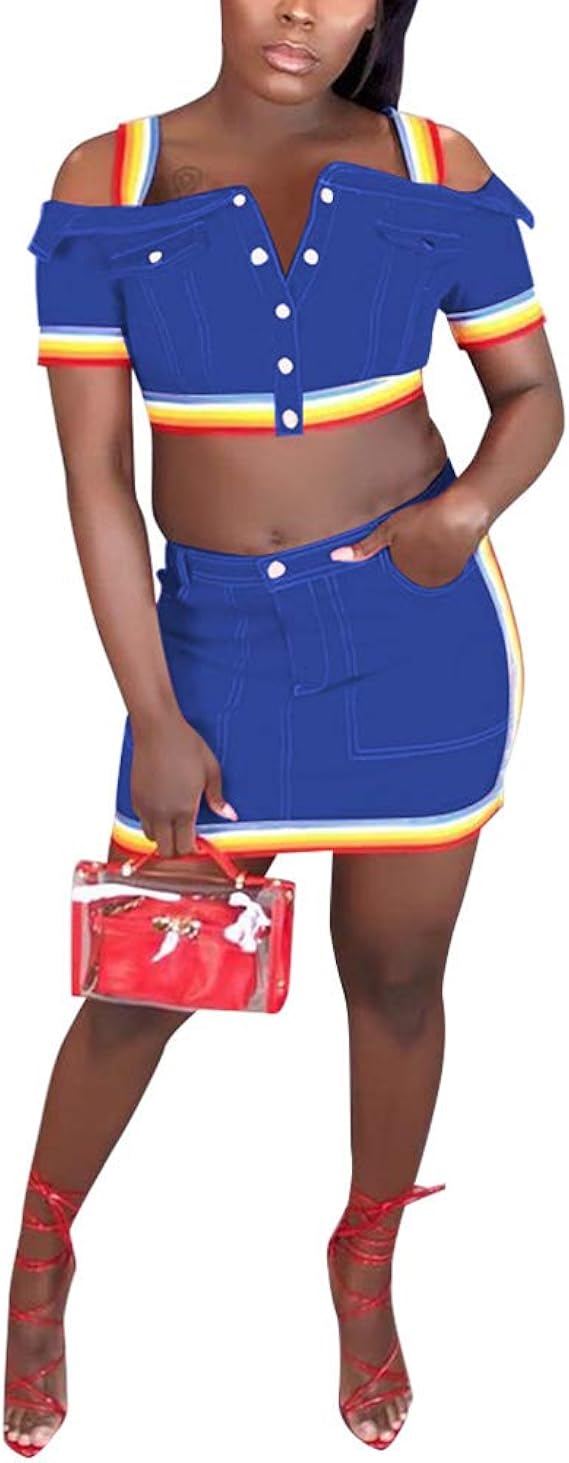 denim rainbow two piece