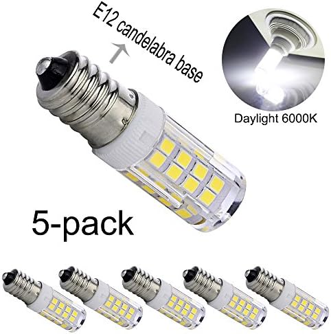 Dimmable 4W E12 Candelabra LED 40W Halogen Replacement Daylight 6000K T3/T4 Candelabra Base E12 Bulb for Ceiling Fan, Chandelier, Indoor Decorative Lighting,AC 110V-130V (Pack of 5)