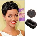 newfeibin 100% Human Hair Brazilian Hair Weaving with Free Closure and Shower Cap Short Extension Weave Color (#1B), 27 Piece