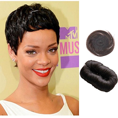 newfeibin 100% Human Hair Brazilian Hair Weaving with Free Closure and Shower Cap Short Extension Weave Color (#1B), 27 Piece