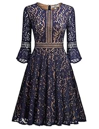 MissMay vestido de línea A con gran movimiento, manga acampanada, encaje en contraste, estilo vintage para mujer