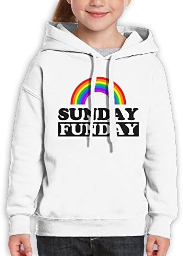 Olasy Sunday Is A Funday Unisex Youth Hoodie Cotton Pullover Drawstring Hooded Sweatshirt For Boys Girls White L