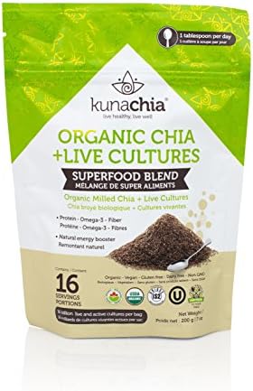 LiveKuna Organic Chia Plus Probiotics Superfood Blend, Organic Milled Chia and Probiotics, Organic, Vegan, Gluten Free, Dairy Free, GMO Free, 7oz Pouch