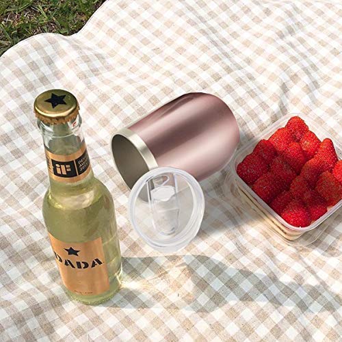 Stemless Wine Tumbler with Lid and Straw, Bastwe 4 Pack 12oz Stainless Steel Wine Glass, Double Wall Insulated Wine Tumbler for Champagne, Cocktail, Beer, Coffee, Drinks (Rose Gold) - Thumbnail 5