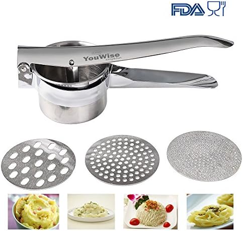 Potato/Purple Yam/Lemon Ricer&amp;Masher&amp;Juicing Tool-YouWise Heavy Duty Multifunction FDA Approved Stainless Steel Kitchen Tool,Food Grade Safety and 3 Interchangeable Fineness