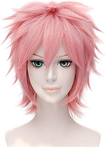Alacos Unisex Short Spiky Natural Soft Sexy Daily Party Costumes Synthetic Anime Cosplay Wig + Free Wig Cap (Pink)