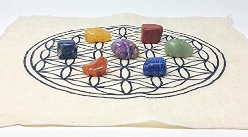 People Crystals Lot of 7 Chakra Tumbled Stones in Gift Pouch and Tree of Life Grid/Bohemian Meditation Set
