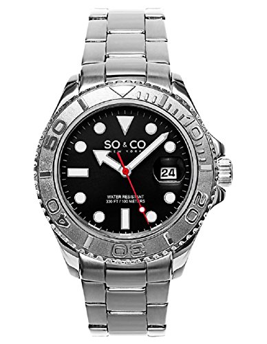SO&CO New York Men's 5053.3 Yacht Club Quartz Date Luminous Stainless Steel Link Bracelet Watch