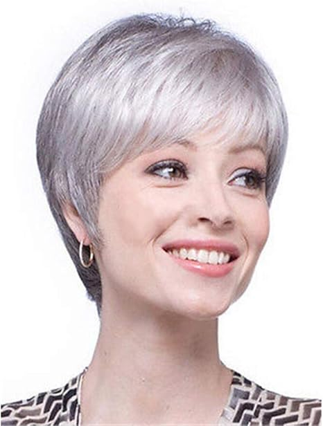 Wigs Wig For Women Ladies Short Straight Light Grey Silver Hair