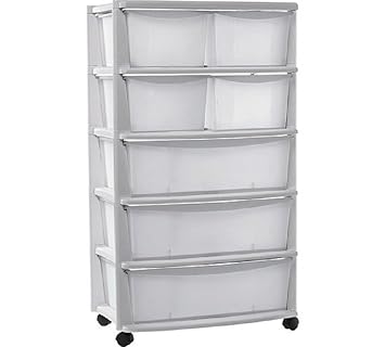 Plastic Wide Tower Storage Unit On Wheels With 7 Drawers 131