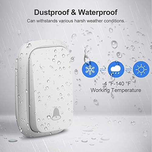 No Battery Required Doorbell,CFGROW Self-Powered Generation Waterproof Wireless Door Bell Chime Kit For Home, Office, Shops,Dog Bell,Operating At 1000 Feet,38 Chimes, 4 Volume Levels & Led Indicator - Thumbnail 4