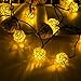 Goodia Solar String Lights, 20 Feet 30 LED Rattan Ball Fairy Lights with Waterproof Solar Panel & 2 Lighting Modes for Outdoor Patio Lawn Garden Christmas Party Decorations, Warm White