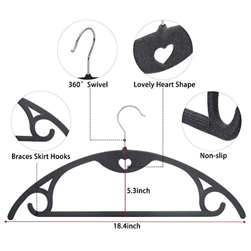 50 Pack Velvet Hangers, Non-Slip Hangers 360 Degree Swivel Chrome Hook Hold Up To 10 Lbs Ultra Thin 6mm Space Saving Flocking Hangers for Premium Suit Coats Jackets Pants and Dress Clothes Grey - Thumbnail 3