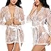 Avidlove Women's Lace Kimono Sexy Nightgown Transparent Mesh lingerie, White, Medium