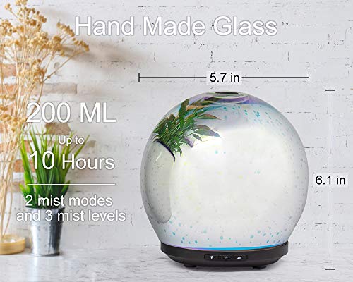 Essential Oil Diffuser, 3D Glass 200ml Galaxy Ultrasonic Aromatherapy Oils Humidifier with 7 Colors Lights, Waterless Auto Shut Off Function