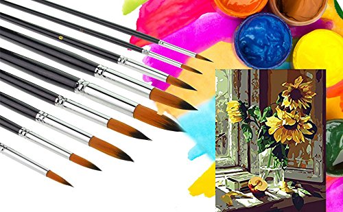 9pcs Watercolor Paint Brushes - Palette Tray, Usparkle Professional Round Pointed Tip Watercolor Brushes Set for Art Painting, Watercolor, Acrylic Paint, Oil and Ink Painting