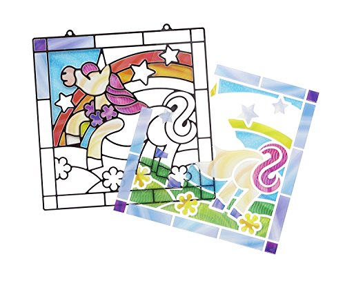Melissa & Doug Stained Glass Made Easy Peel & Press Craft Kit for Kids 2 Pack - Rainbow & Heart Ornaments (2), Unicorn, Multicolor - Thumbnail 4