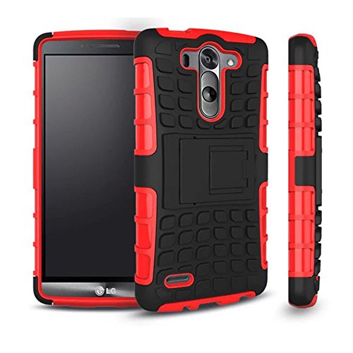 G3 Vigor/Mini Phone Case, Hongqing Shop 2 in 1 Tire Thread Slim Fit Dual Layer with Kickstand, PC Hard Armor Back Combine Muiti-color Option Soft TPU Inner Protective Cover Case for LG G3 Vigor/Mini 5 Inch Screen Smartphone (Red)