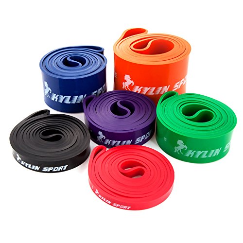 KYLIN SPORT Assisted Pull Up Training Yoga Pilates Elastic Loop Stretch Resistance Band (Single Band) for Crossfit Gymnastics Power-lifting (Set of 6 Resistance Bands)