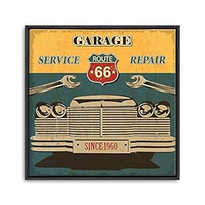 Framed Canvas Wall Art for Living Room, Bedroom Vintage Garage Canvas Prints for Home Decoration Ready to Hanging - 16x16 inches