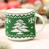 Windwinevine HAPPYXMAS Christmas Knitted Woolen Cup Set Christmas Jacquard Knitting Knit Cup Set Glass Cup Set Ceramic Cup Set Mug Set Knitted Mug Sets of red and Green Snowflakes, Knitted Mug Sets