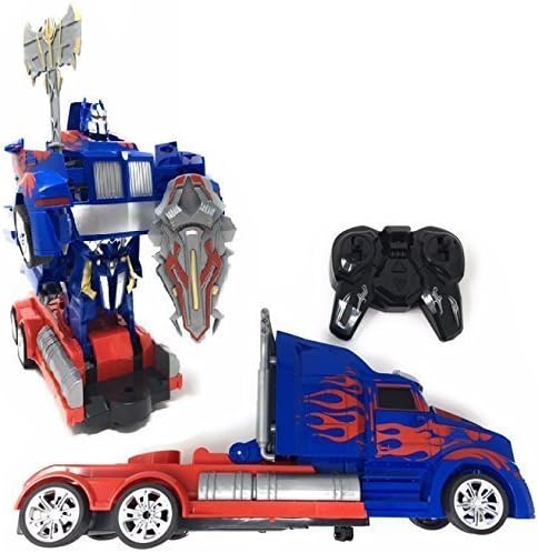 QVM Remote Control Transforming Truck to Robot Toy (2.4GHz) - includes USB Rechargeable Batteries, has Flashing Lights, Music and Realistic Engine Sounds - Compare to famous Optimus - Amazon Prime!