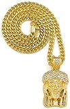 Jesus Necklace New Crowned Small Gold Color Iced Out Pendant 24 Inch 4mm Cuban Style Chain
