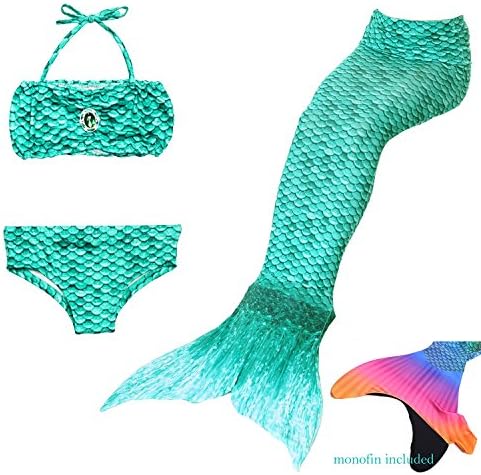 AUIE SAOSA Girl Mermaid Tail for Swimming and Fins Swimwear Cover up Sets 4PC