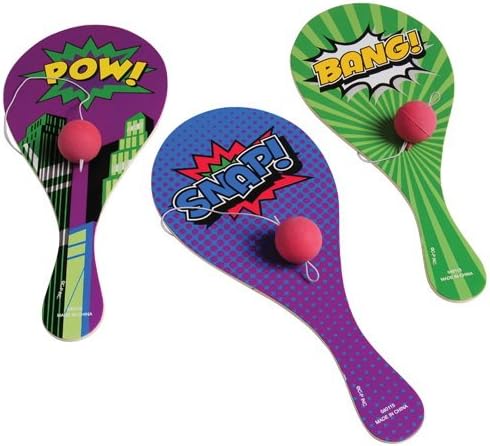 1 Dozen (12) Fun Superhero Paddleball Games-Classic Wood Design