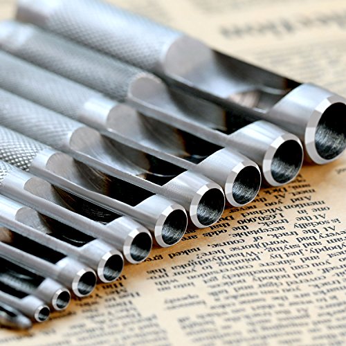 Hestya 12 Pieces Round Steel Hollow Punch Set Leather Craft Hollow Hole Punch for Leather, Watch Band, Canvas, Eyelet - Thumbnail 5
