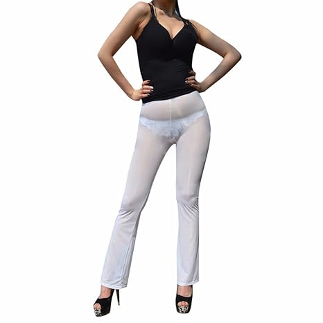 iEFiEL Damen Hose Lange Transparente Leggings Durchsichtige Netz Hose Strumpfhose Pants Reizwäsche