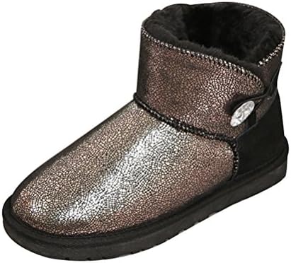 Passionow Women's Fashion Button Design Round Toe Comfort Faux Fur Flat Ankle High Winter Warm Boots (5 B(M)US,Ankle High)