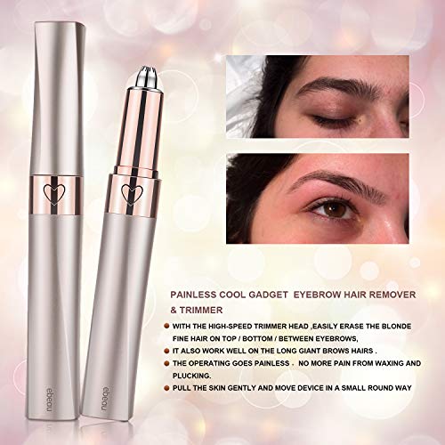 Eyebrow Hair Remover Rechargeable Ebeau Portable Painless Electric Eyebrow Trimmer Removal Eyebrow Razor Tool for Women(Champagne Gold)
