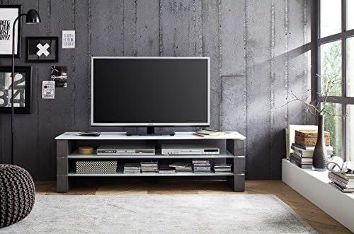 OLIVIA TV Stand - grey Concrete effect MDF blocks with Optiwhite Glass - Modern TV stand for up to 70" TV screens – Mesa TV hasta 70 pulgadas