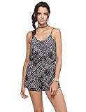 Patterned Front Lace Up Sleeveless Romper Black Size S