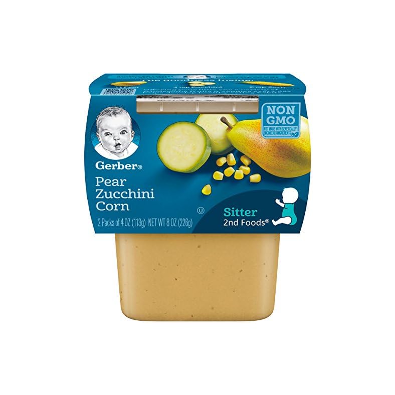 Gerber 2nd Foods, Pear, Zucchini & Corn Pureed Baby Food, 4 Ounce (Pack of 16)