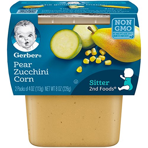 Gerber 2nd Foods Pear Zucchini Corn, 4 Ounce Tubs, 2 Count (Pack of 8)