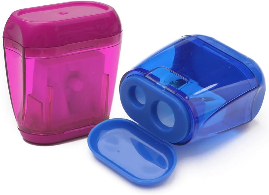 4 pcs Pencil Sharpener, Dual Holes Sharpener with Lid for Kids Colored Plastic Manual Pencil Sharpeners for Office Home Supply : Office Products