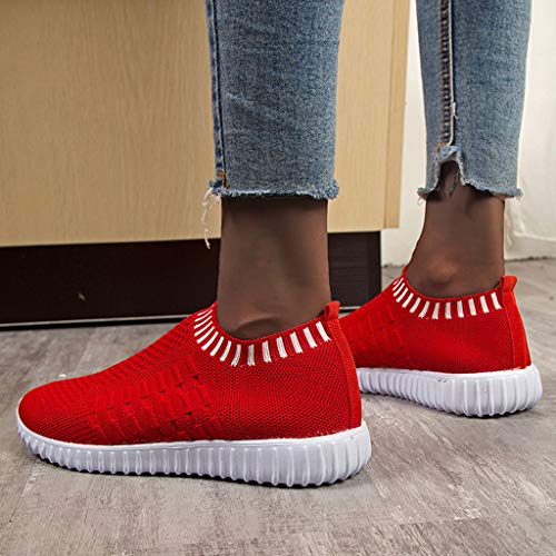 Dermanony Women's Casual Walking Sock Shoes Lightweight Breathable Mesh Work Slip-on- Breathable Yoga Sneakers Red